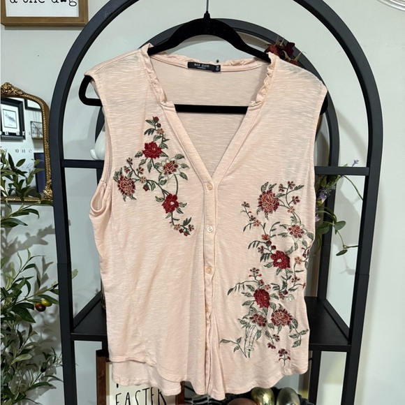 Max Jeans Pink Sleeveless Embellished Blouse size medium - Picture 1 of 7
